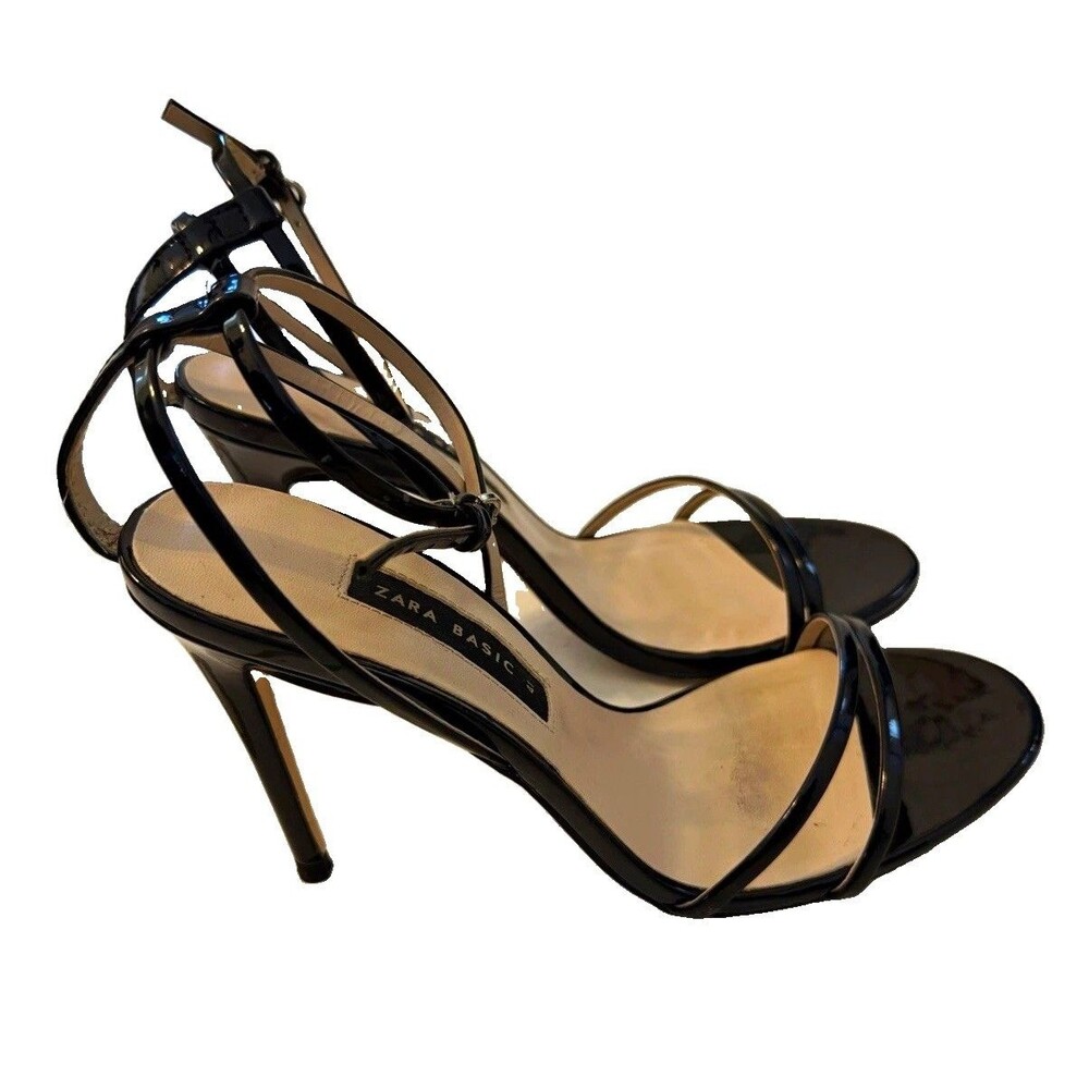 Zara Women’s Black Strappy Ankle Strap Open Toe Stiletto Buckle Heel EU 41